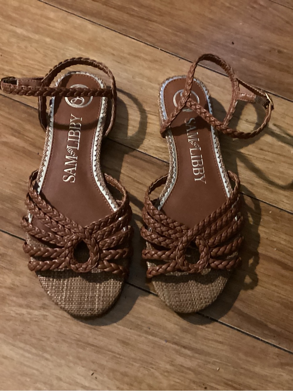 Sam & Libby Tan Braided Rope Ankle-Strap Flat Sandals